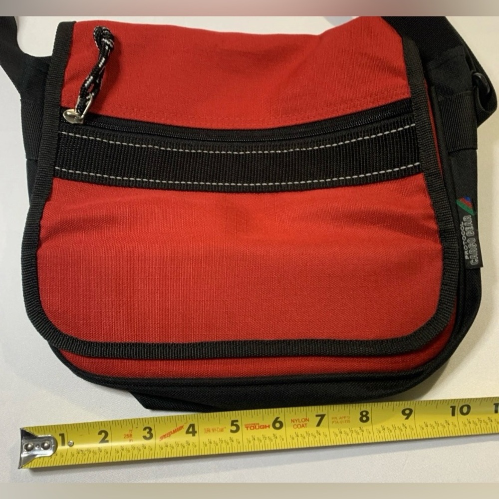 Protocol Travel Messenger Bag Canvas Red and Black Crossbody Purse Medium Size